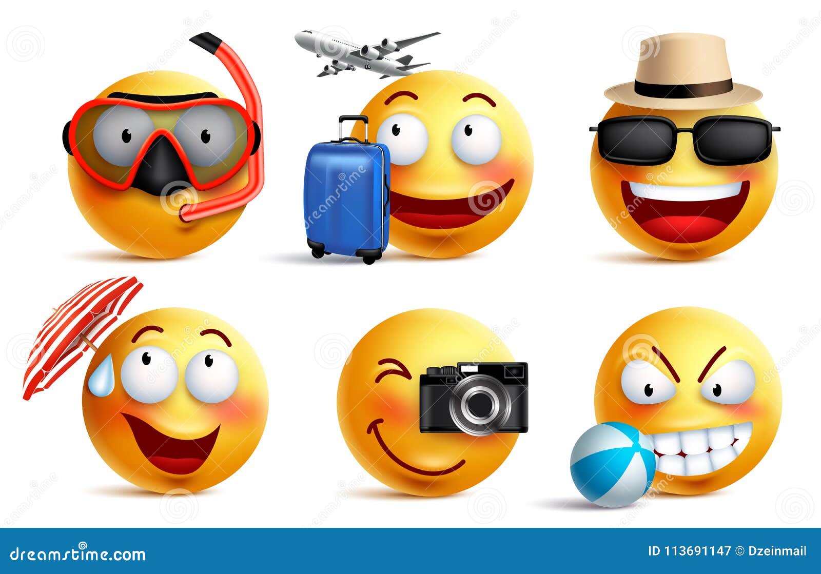 smileys  set with summer and travel outfits. smiley face emoticons