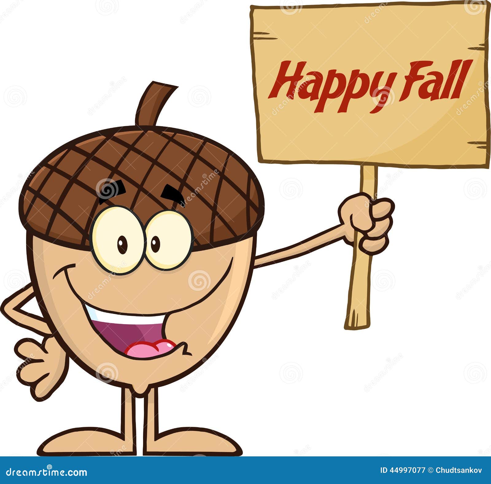 Smiling Acorn Cartoon Character Holding a Wooden Board with Text Happy Fall  Stock Illustration - Illustration of natural, flora: 44997077