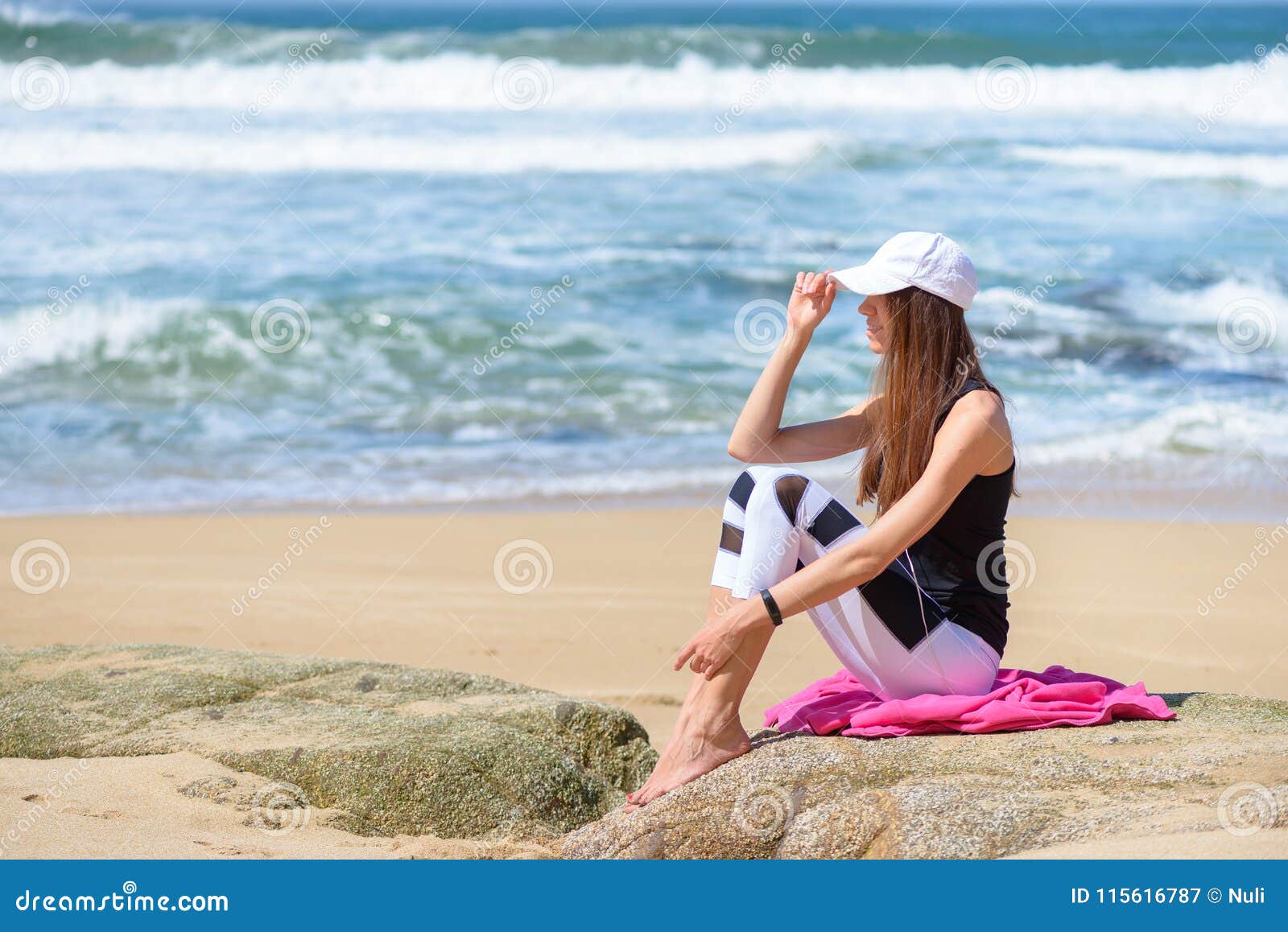 Smiling Active Young Woman in Sports Outfit on the Beach Stock Image ...