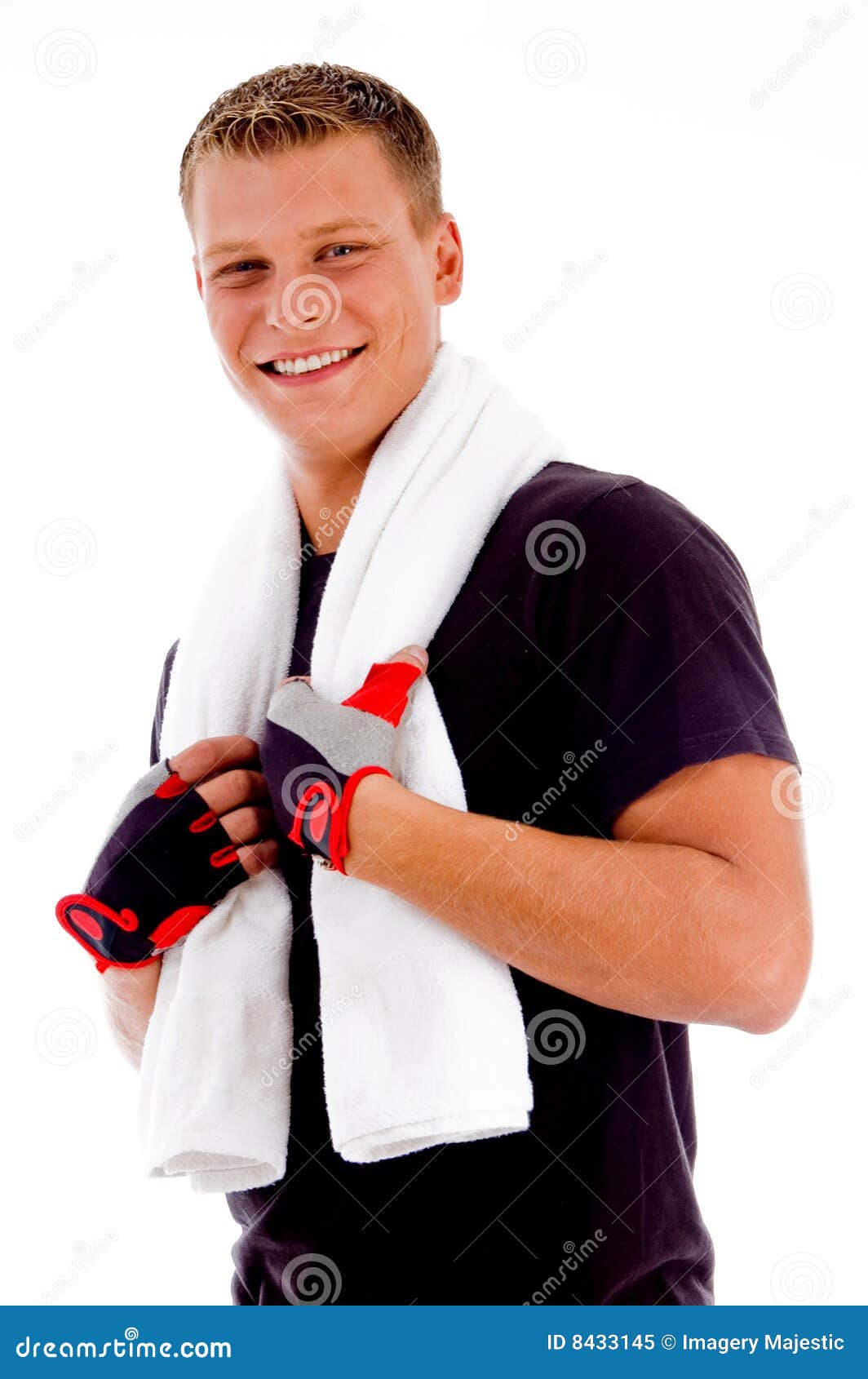 Smiling Adult Man Holding Towel Stock Image Image of model, figure