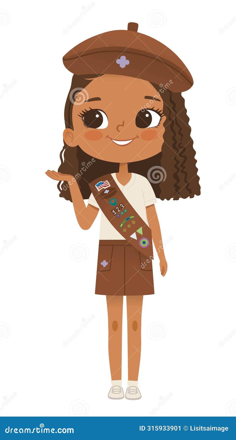 smiling african american girl scout wearing sash