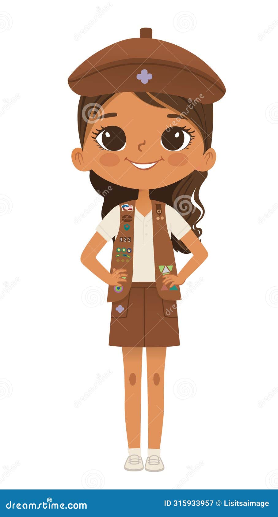 smiling african american girl scout wearing sash