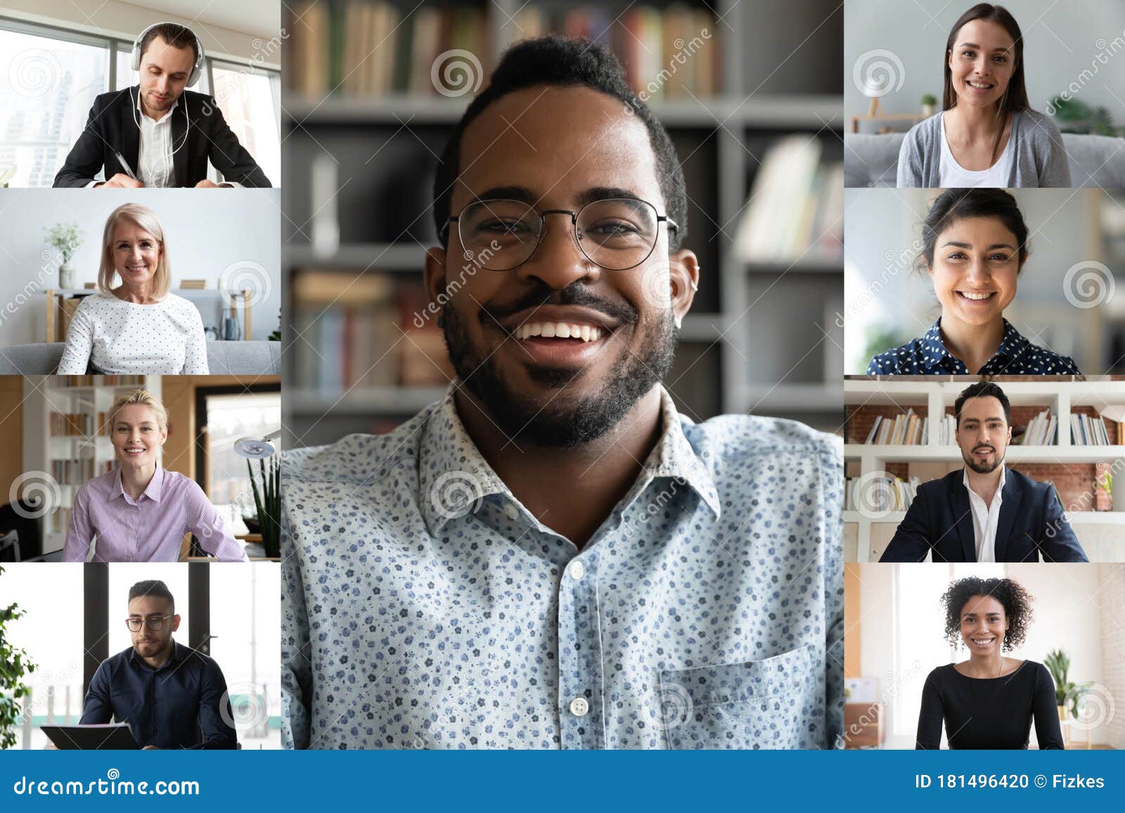 multiracial colleagues have webcam online briefing on computer