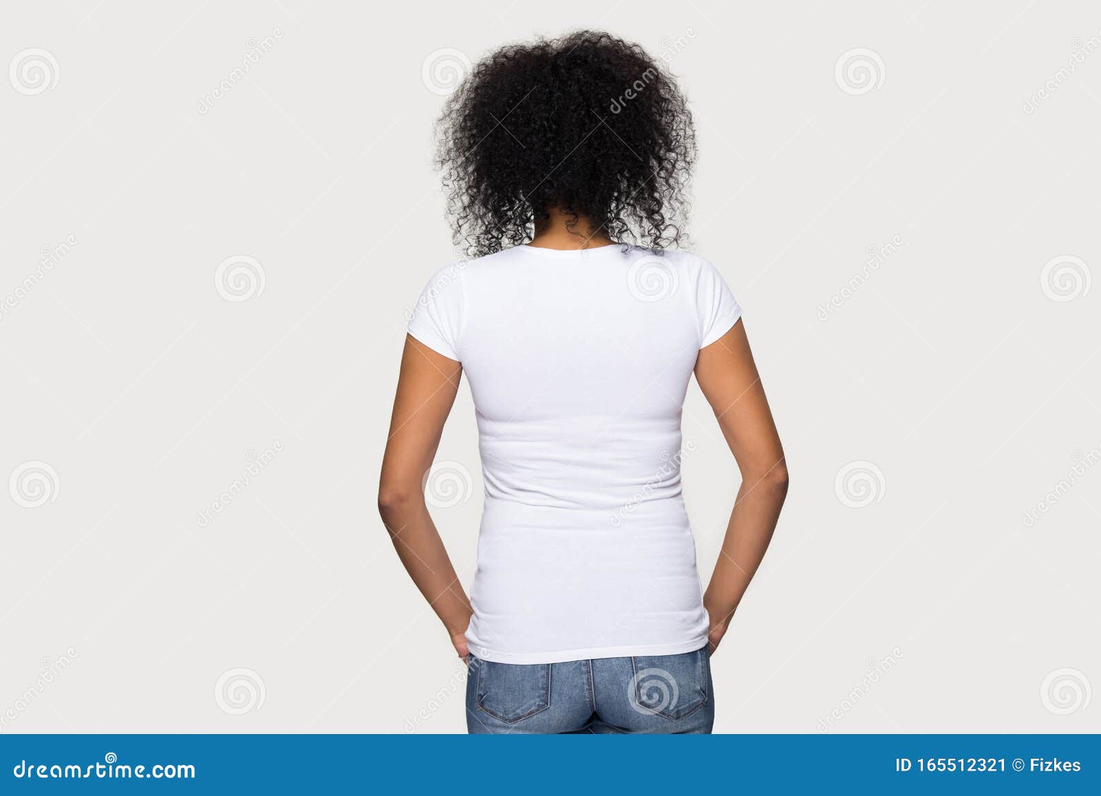 Download Smiling African American Woman In White T-shirt Back Mock Up Stock Image - Image of good, empty ...