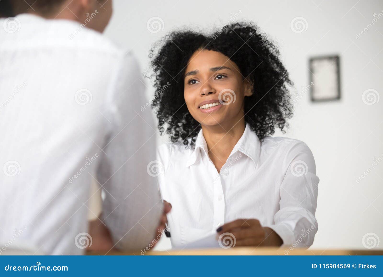 smiling african hr interviewing job applicant, human resources m