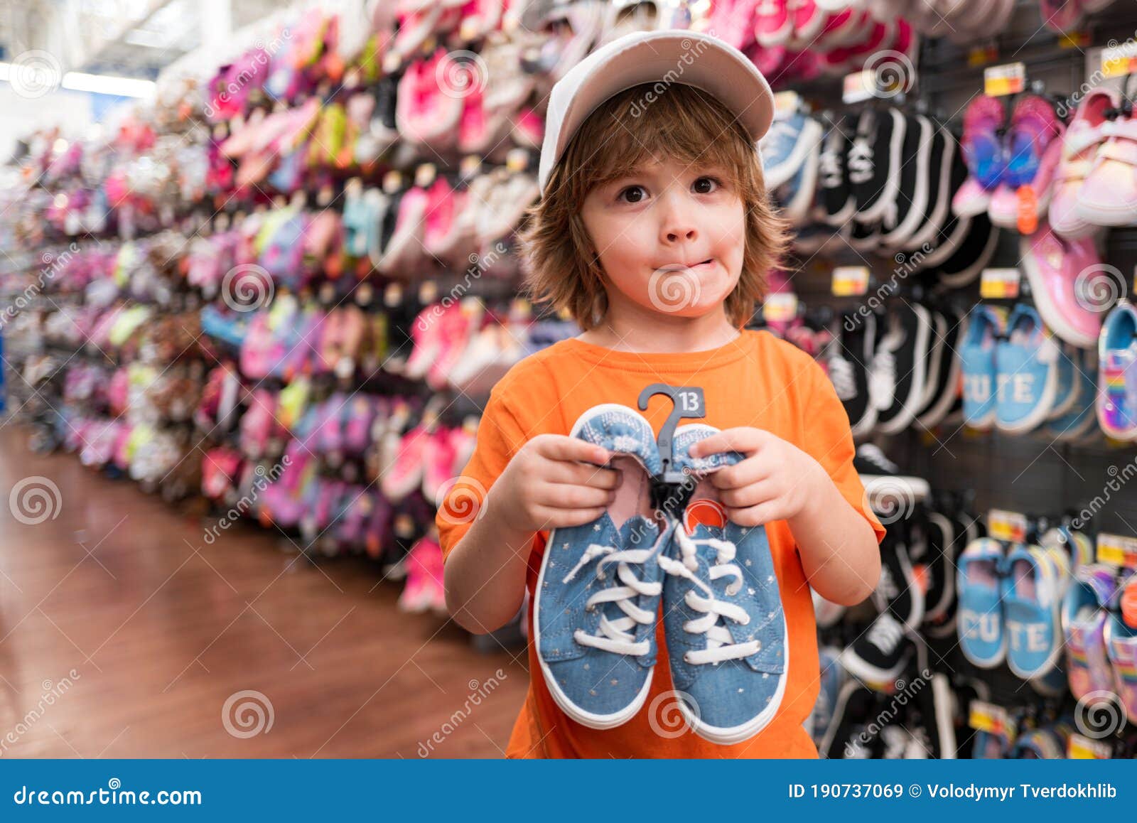 Smiling American Kid with Shoes Kids in Shoes Store Stock Image Image