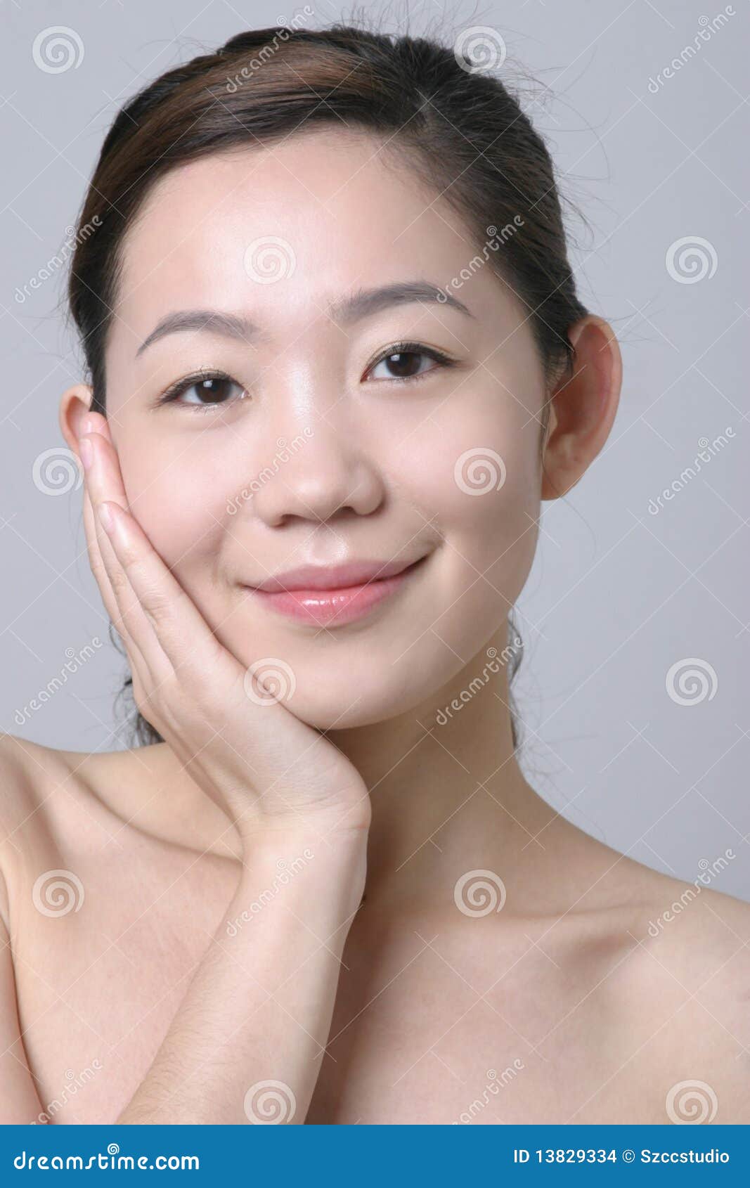 Smiling Asian Girl With A Hand Touch Her Face Stock Images Image 13829334