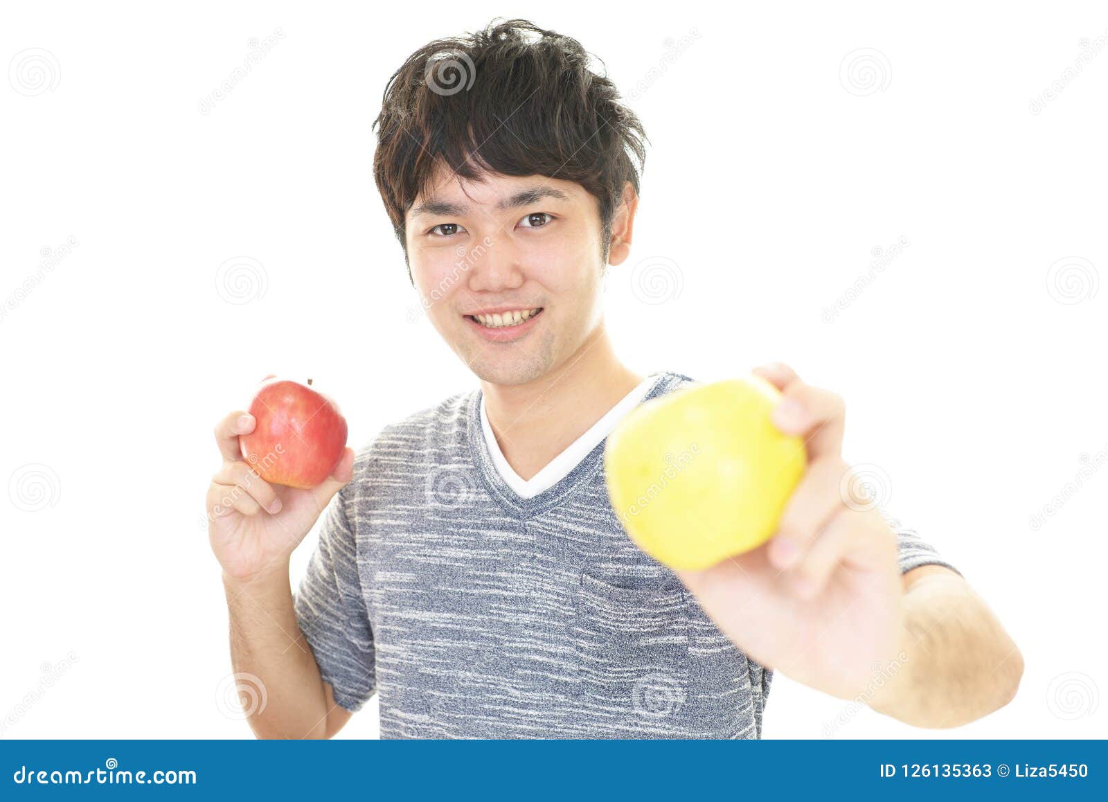 Smiling man with fruits stock image. Image of diet, dessert - 126135363