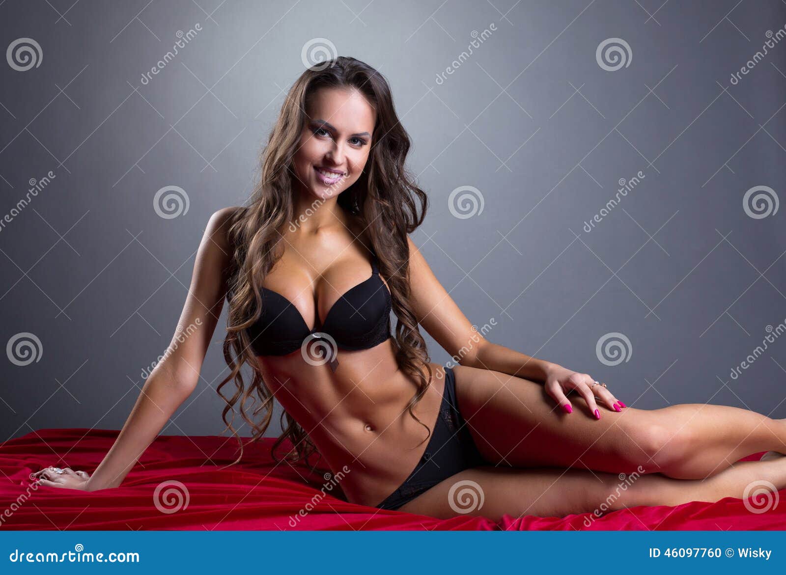 Smiling Athletic Model Posing in Lingerie Stock Photo - Image of