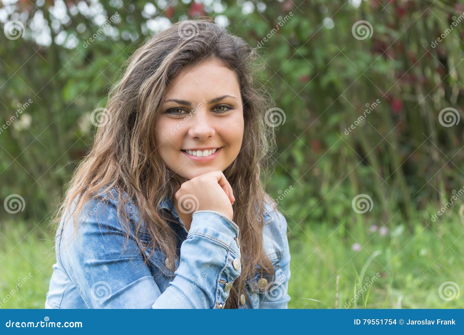 Smiling Attractive Long Haired Teenage Girl Outdoors Stock