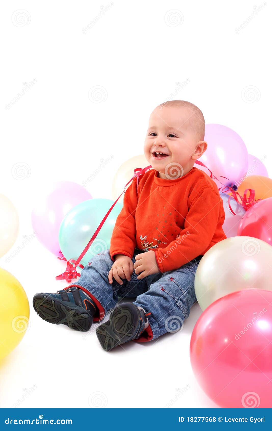 Smiling baby with balloons stock photo. Image of group - 18277568