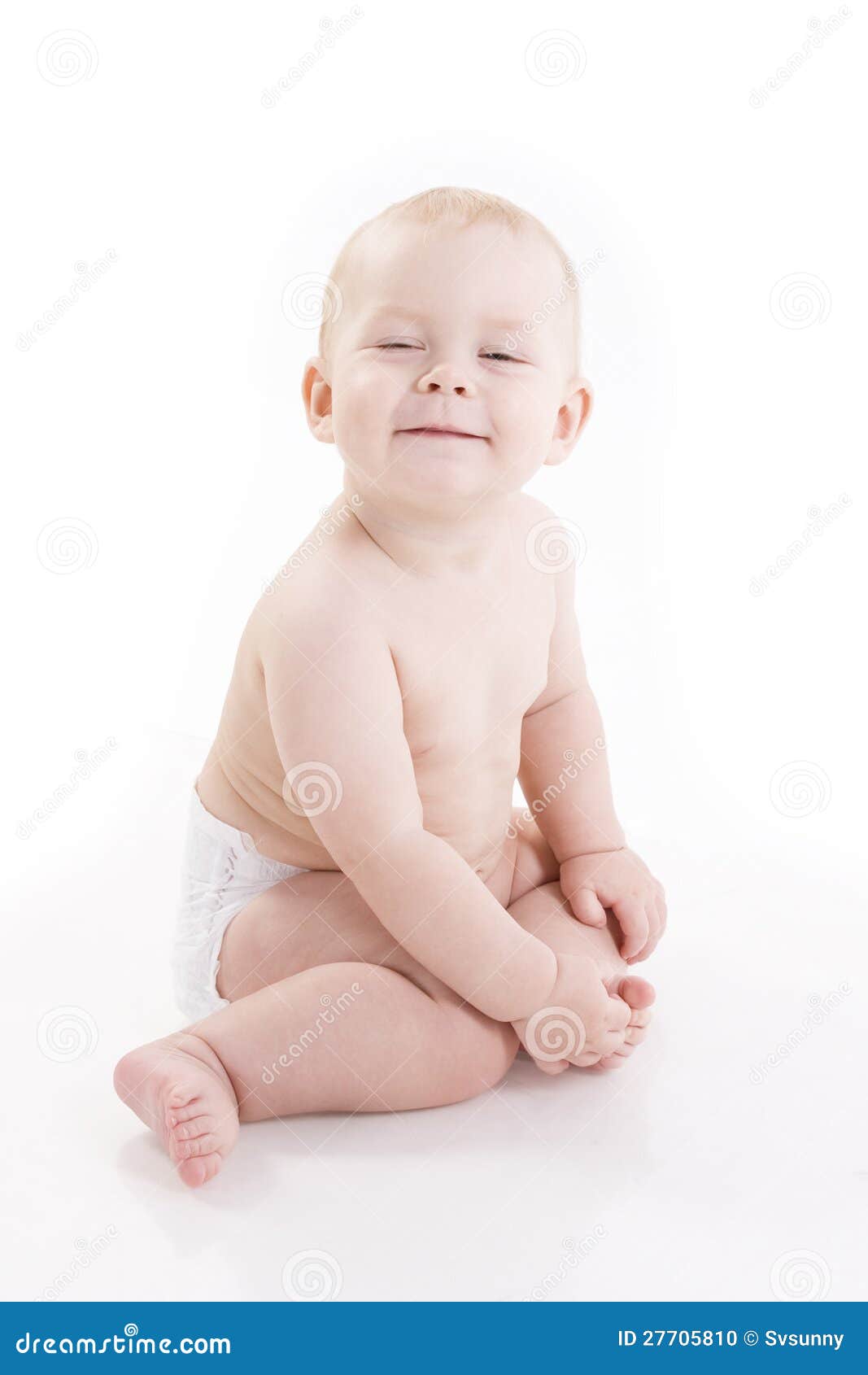 Smiling Baby-boy in a Diaper Sitting on the Floor Stock Photo - Image ...