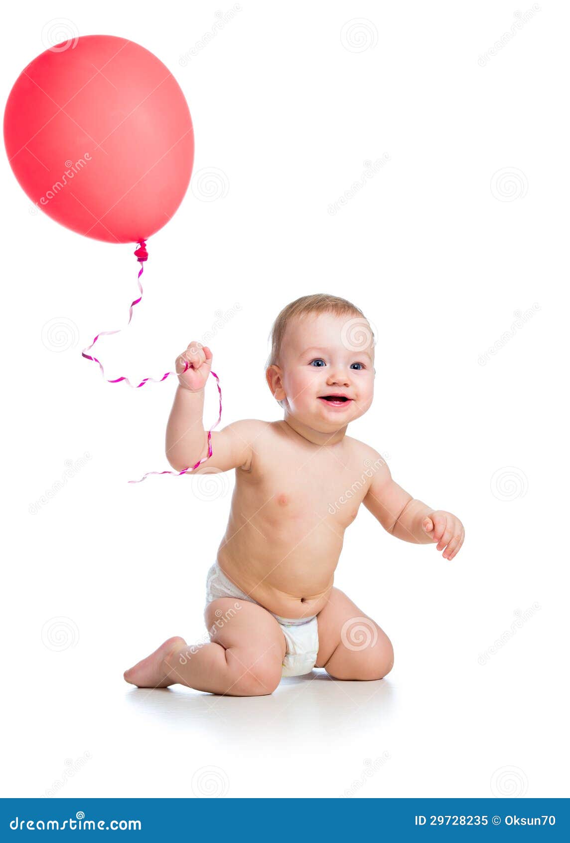 Smiling Baby Boy With Red Ballon Stock Image Image Of Expression Colorful
