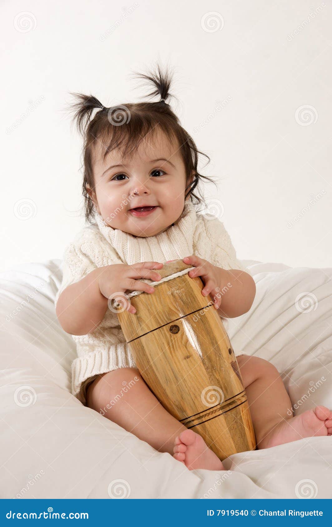 Smiling baby with drum stock photo. Image of young, bright 7919540
