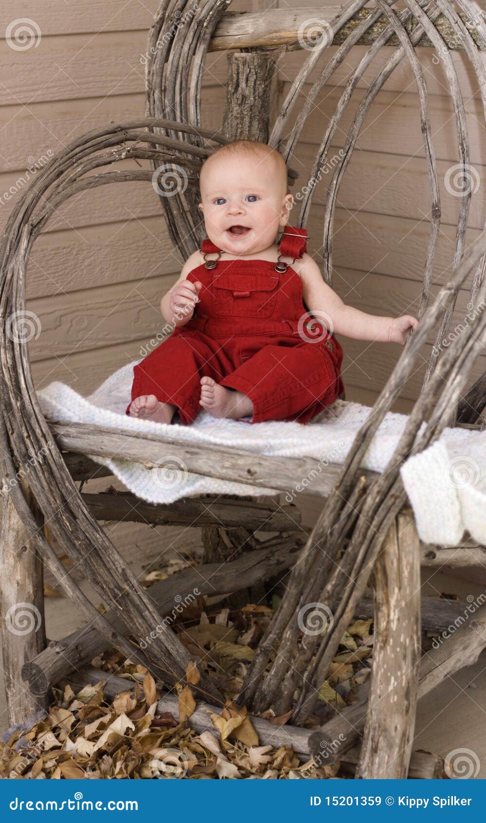 Smiling Baby in Red Overalls Stock Image Image of rustic, chair 15201359