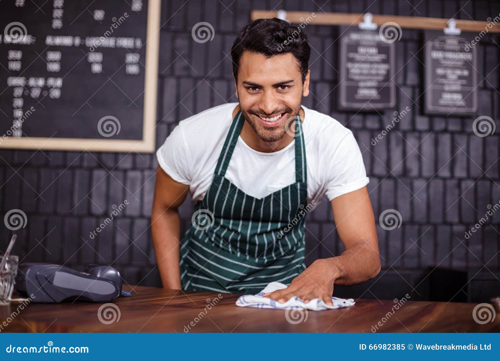 Smiling Barista Cleaning Counter Stock Image Image of cappuccino