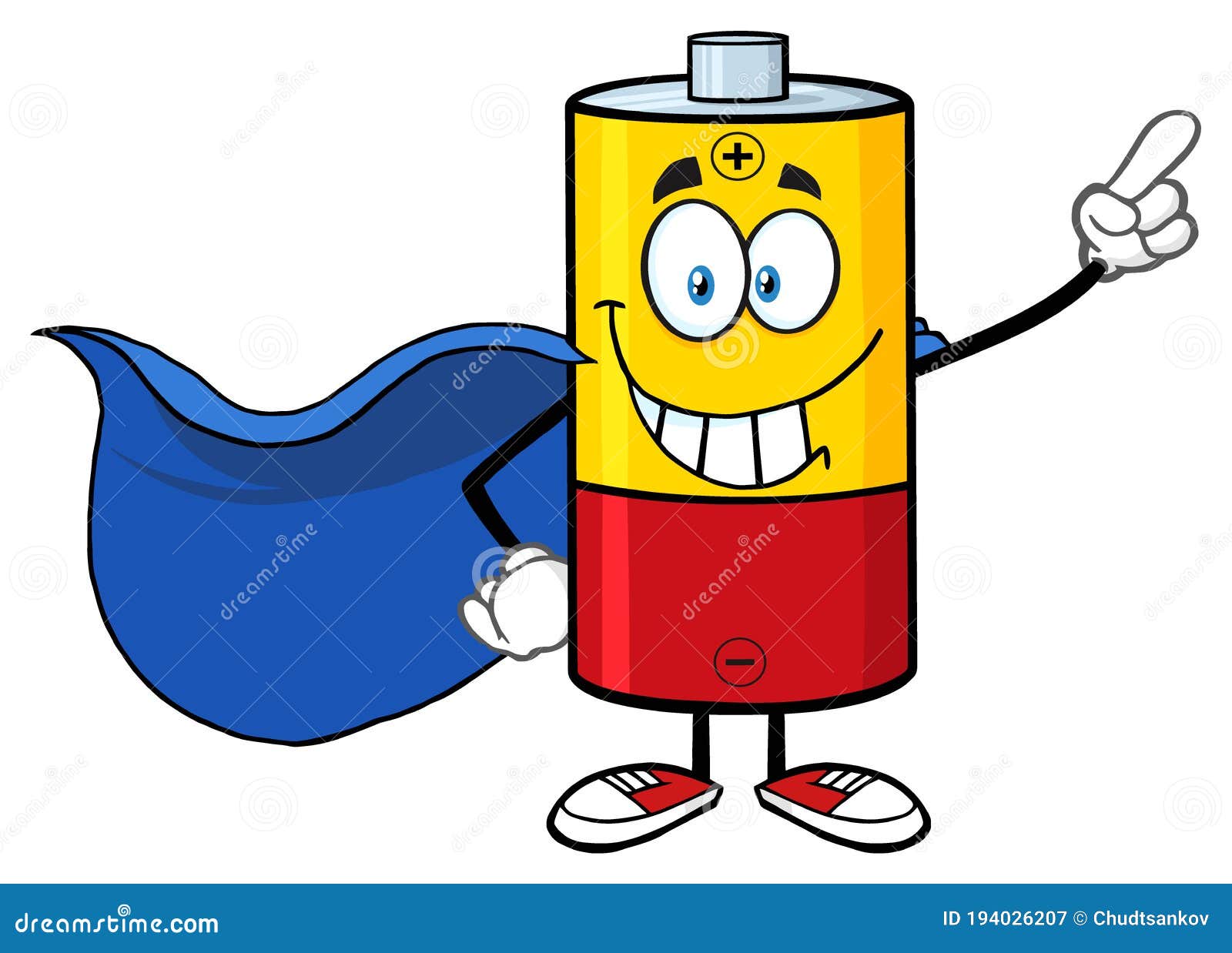 Smiling Battery Cartoon Mascot Character Super Hero Stock Vector -  Illustration of background, accumulator: 194026207