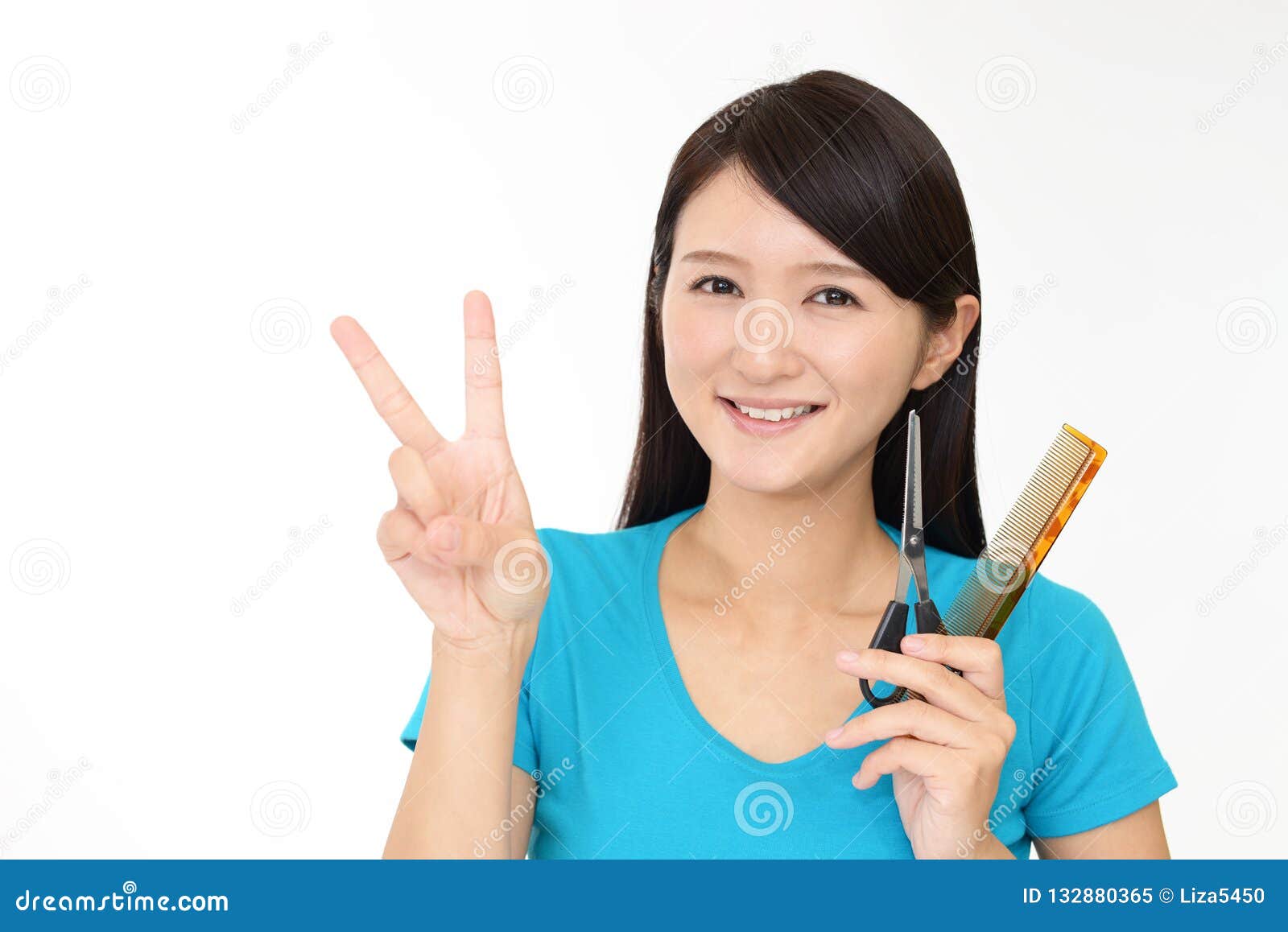 Smiling Asian beautician stock image. Image of hairbrush 132880365