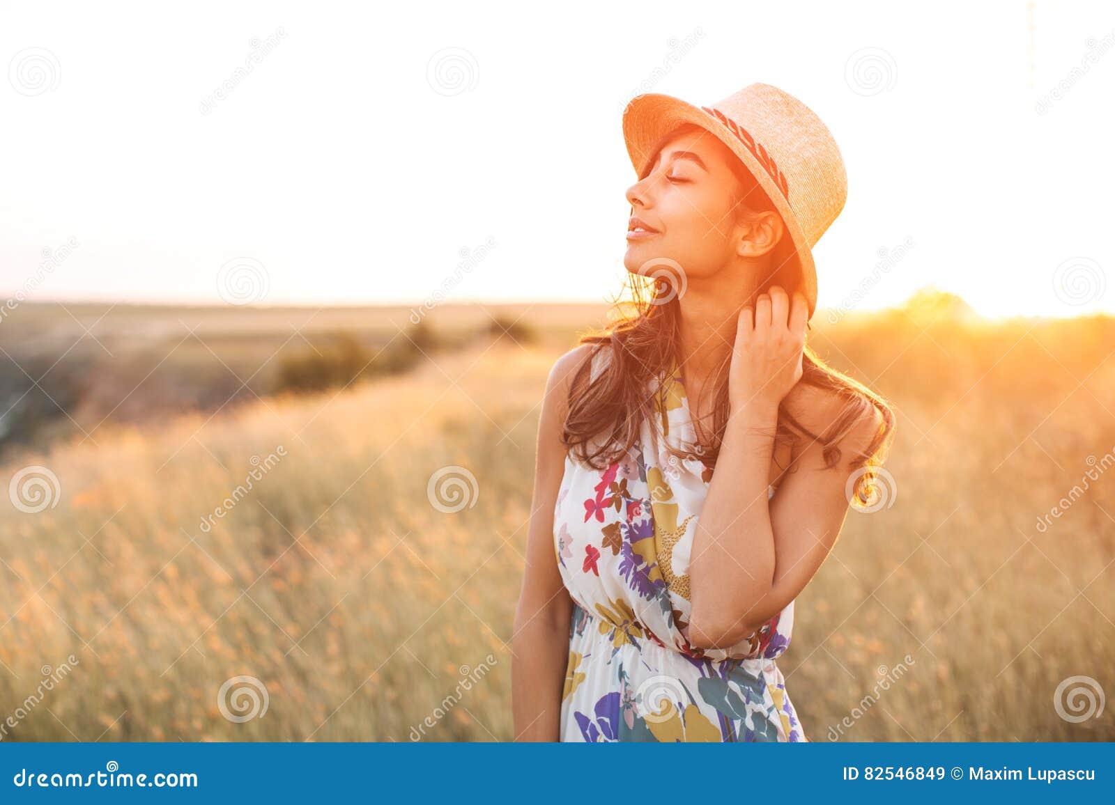 Smiling Beautiful Girl Enjoying Sun Outside Stock Image - Image of ...