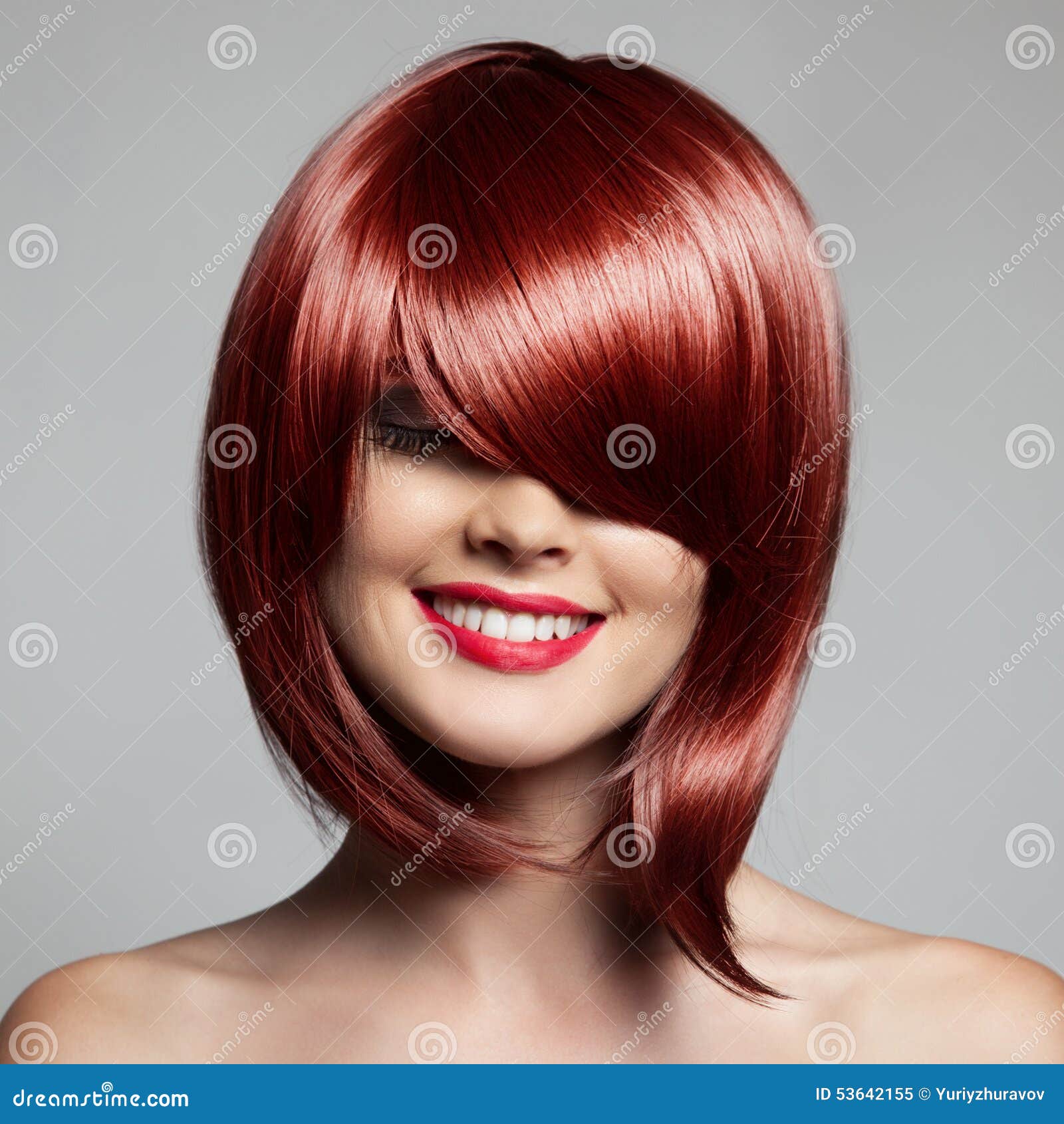 Smiling Beautiful Woman With Red Short Hair Haircut Hairstyle