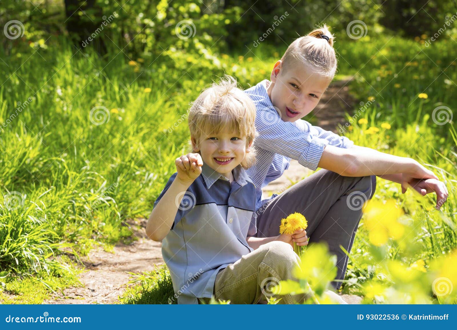 Smiling Blond Brothers in the Park Stock Photo Image of little
