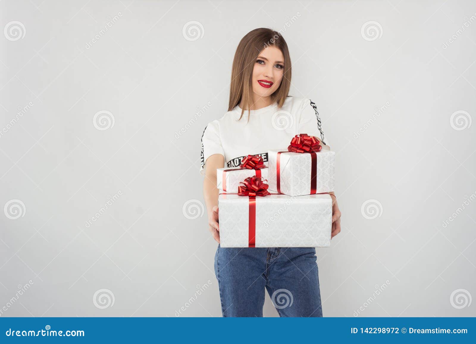 Smiling Blonde with Gift Boxes Stock Photo Image of decoration