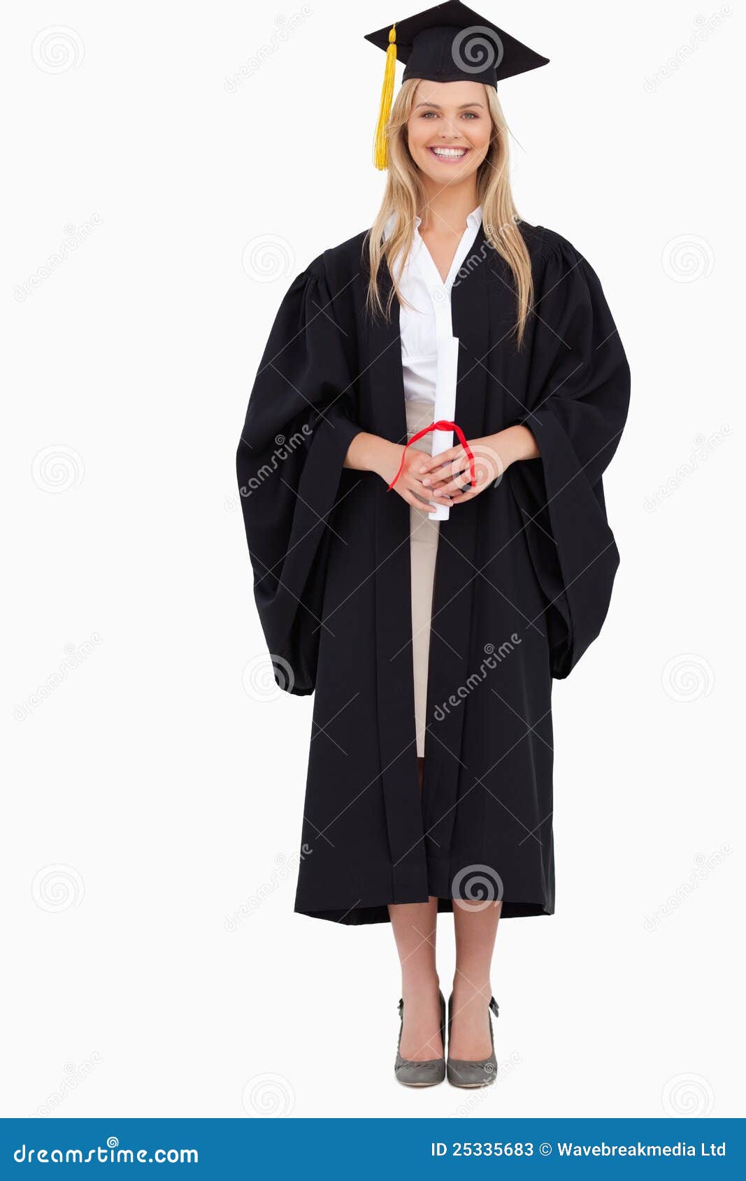 Smiling Blonde Student in Graduate Robe Stock Image Image of