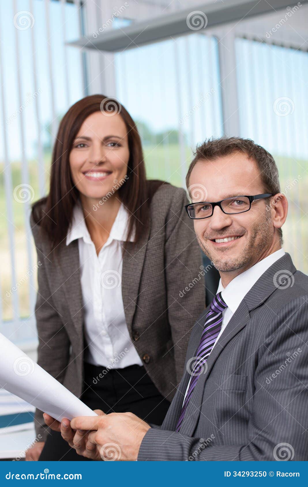 Smiling Boss with His Secretary Stock Photo - Image of businessteam ...