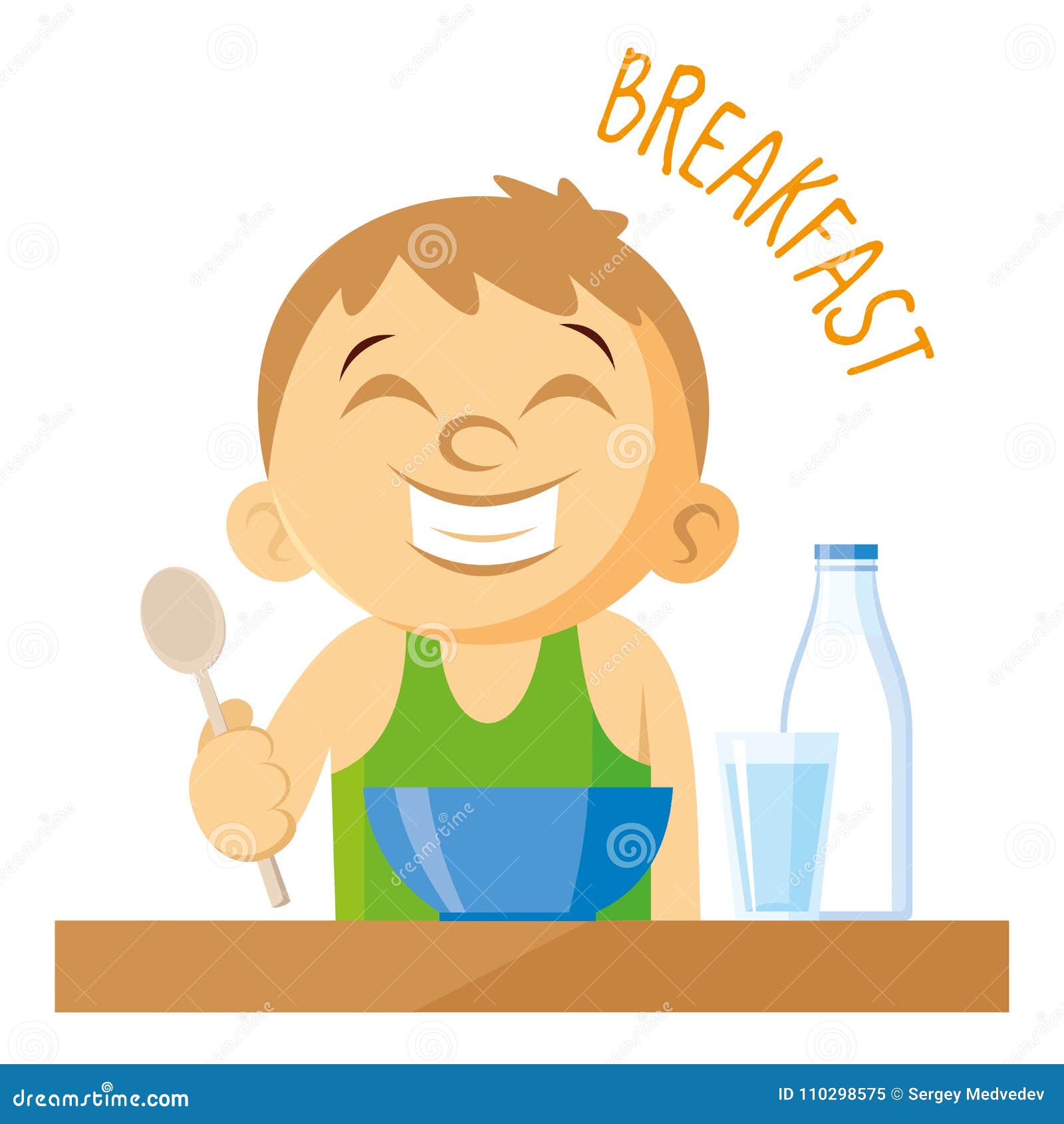 Smiling Boy Breakfast Vector Illustration Stock Illustration