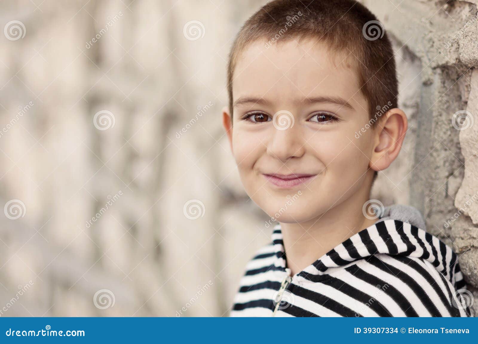 Smiling Boy with Brown Eyes Stock Photo Image of grey, short 39307334