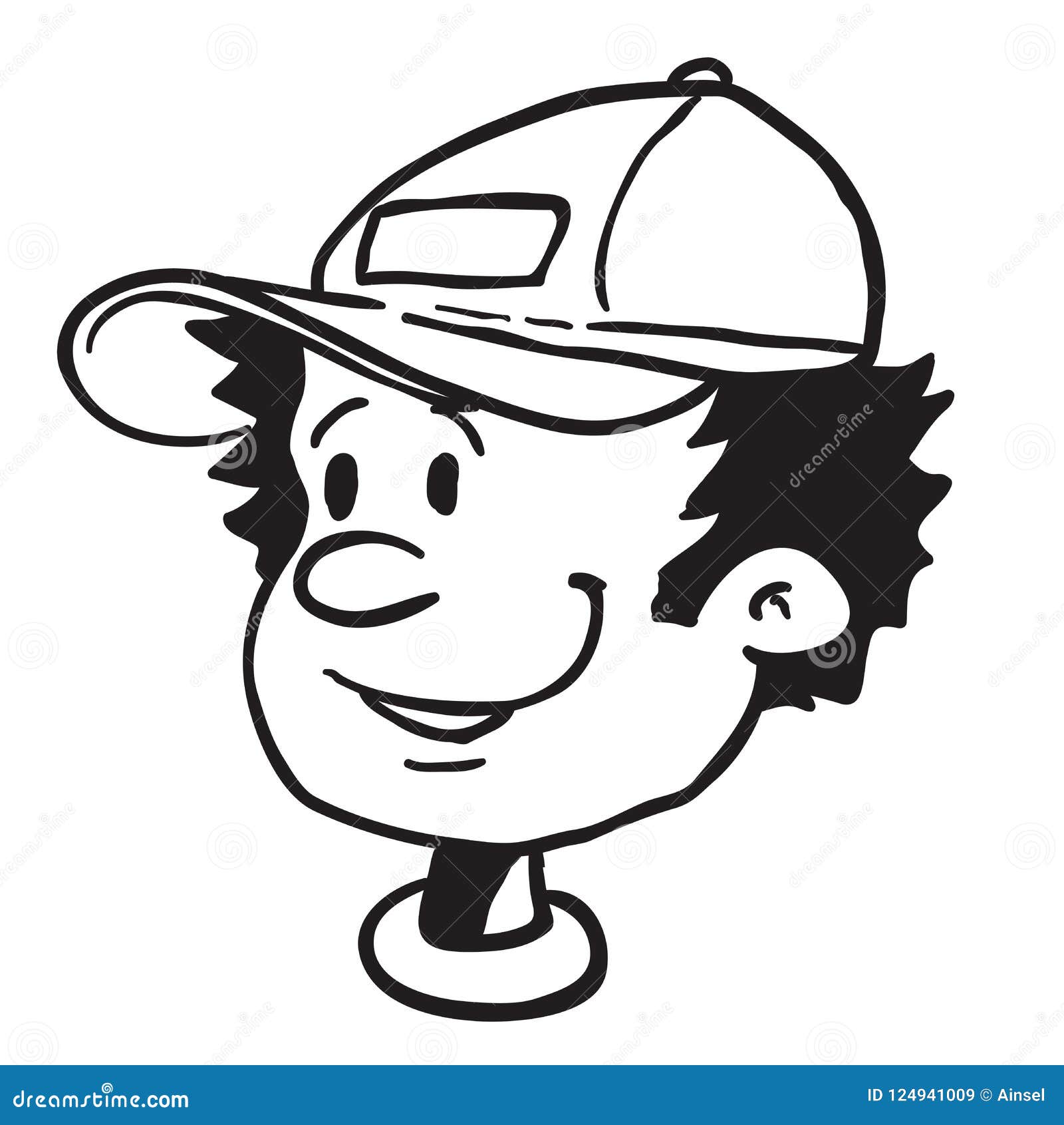 Smiling Boy with a Cap Black Stock Illustration - Illustration of face,  head: 124941009