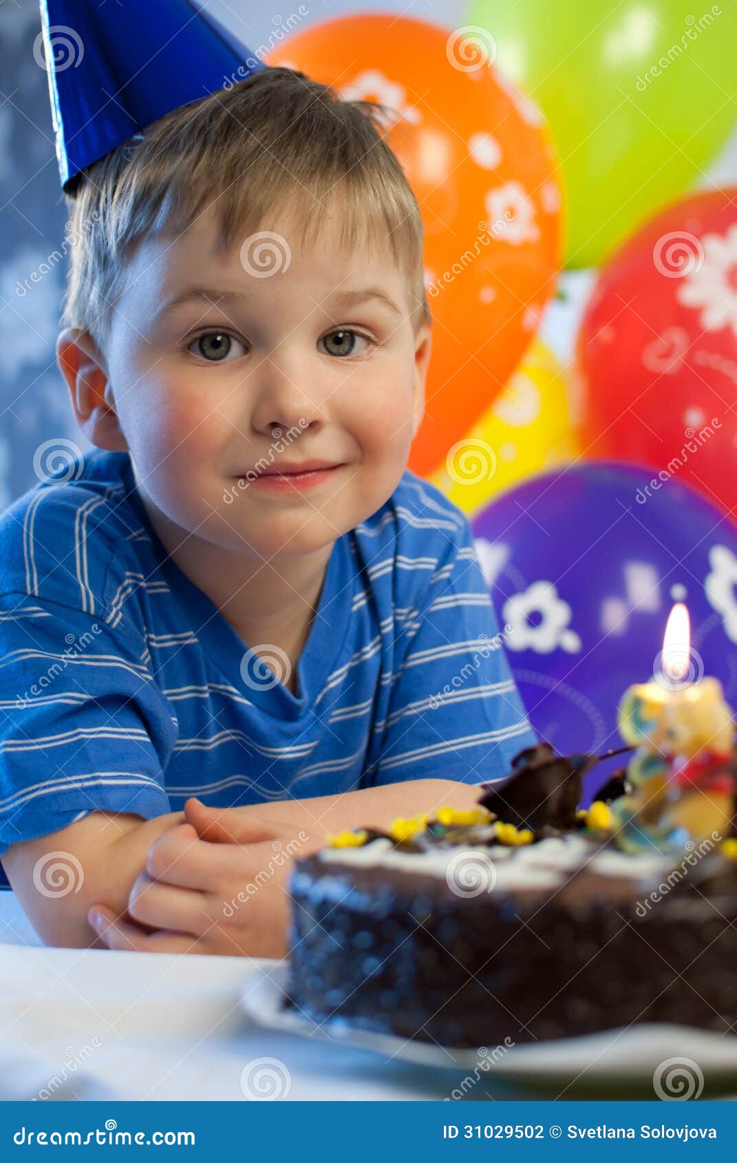 Smiling Boy Celebrate Birthday Stock Photo Image of childhood, baby 31029502