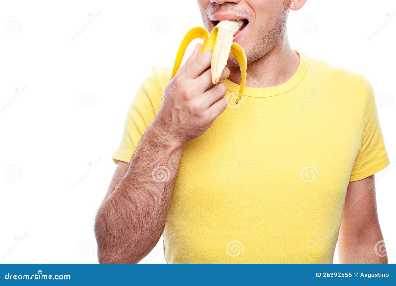 Smiling boy eating banana stock photo. Image of diner 26392556