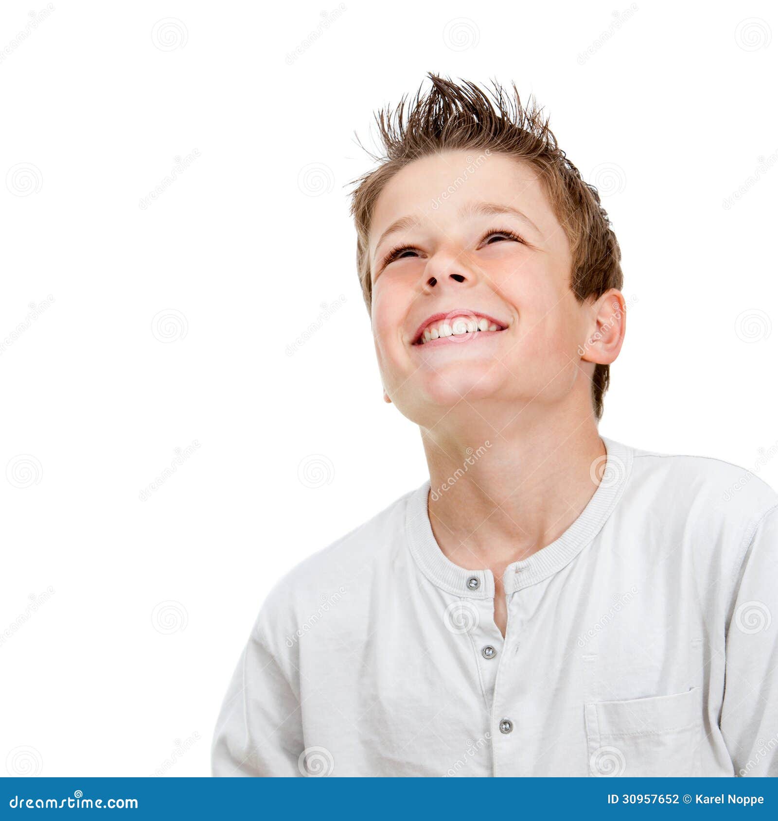 Smiling boy looking up. stock photo. Image of person 30957652