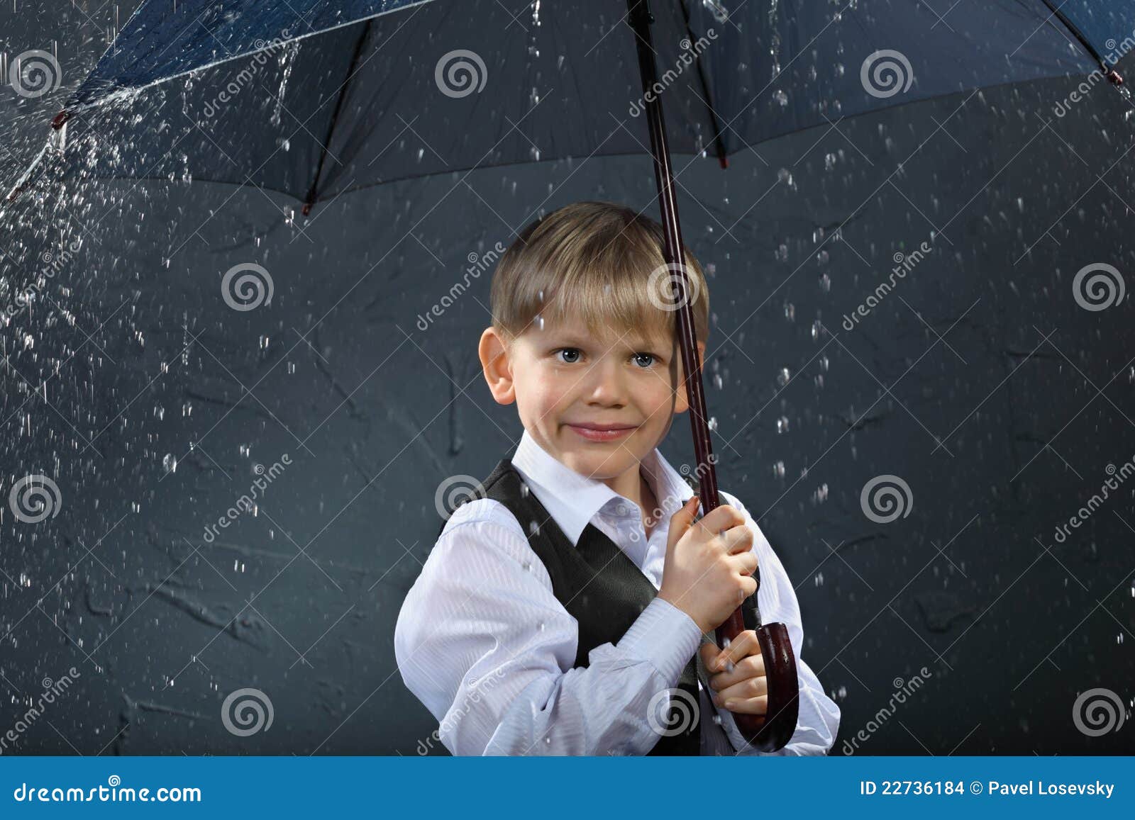 Smiling Boy Standing Under Umbrella In Rain Stock Images Image 22736184