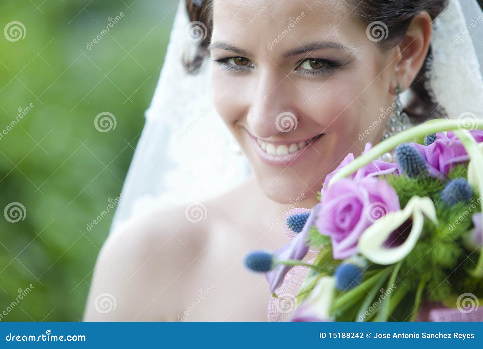 Smiling bride portrait stock photo. Image of bride, bouquet - 15188242