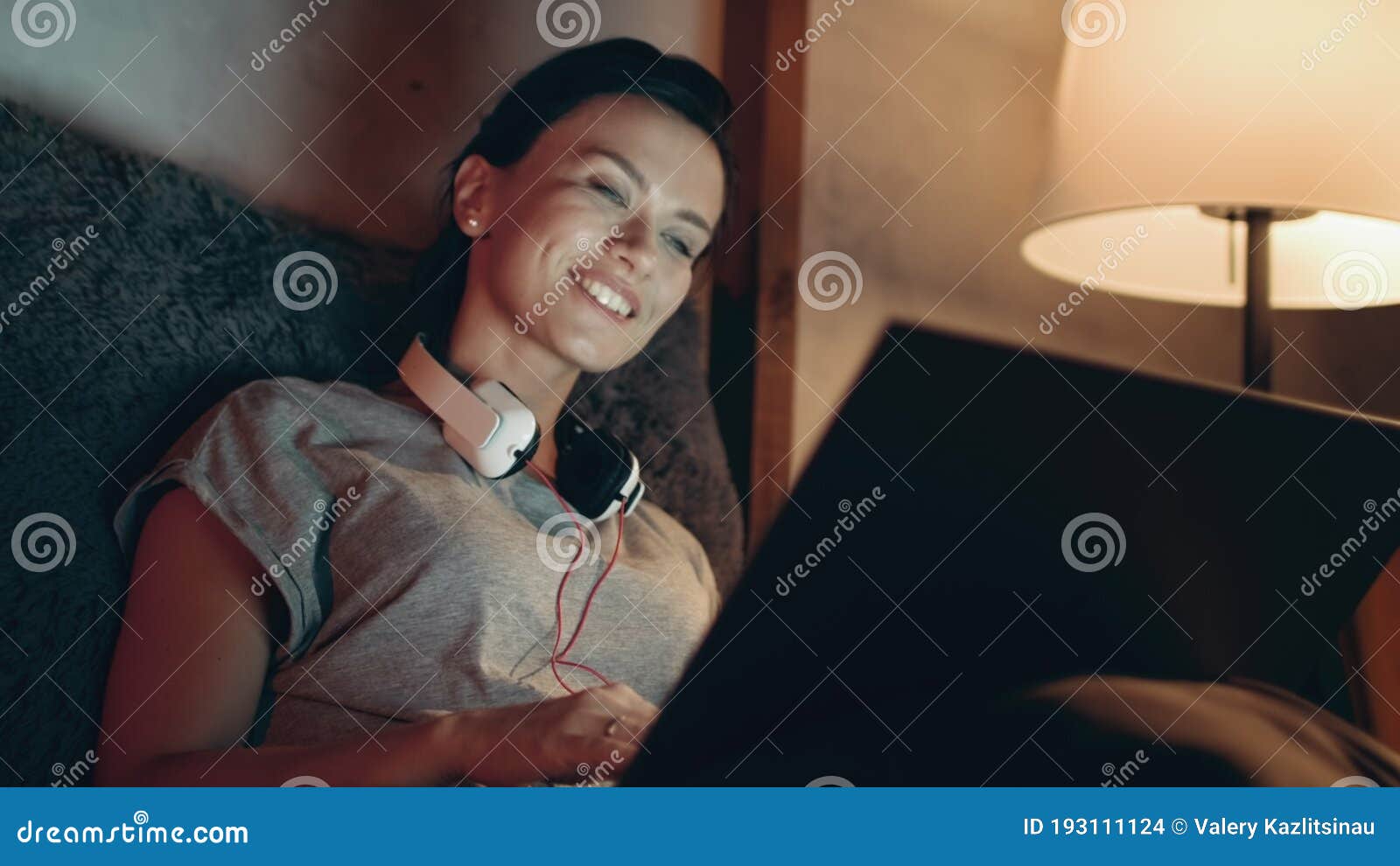 Brunette Girl Calling Online On Webcam Happy Woman Having Video Call