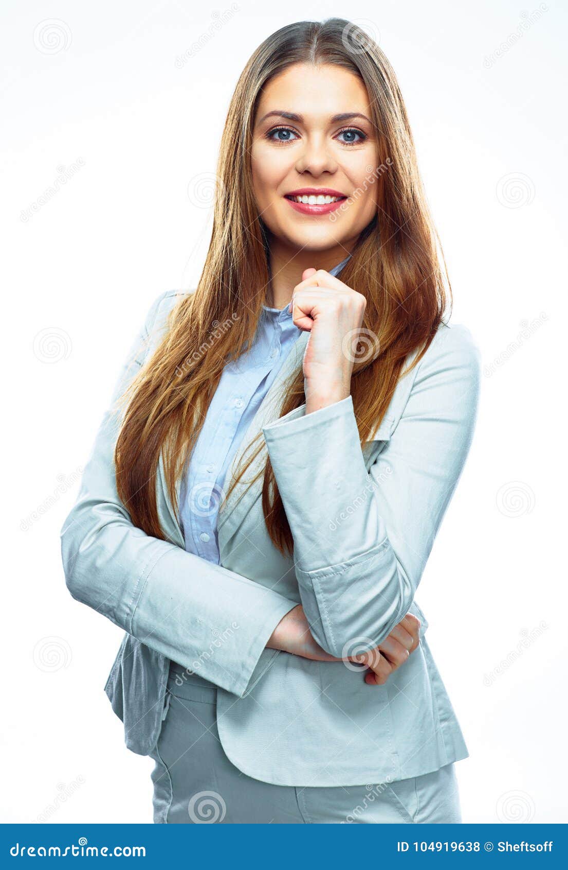 smiling business woman. white background.