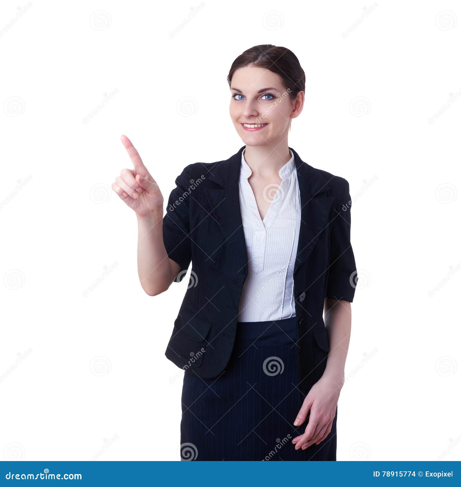 smiling businesswoman standing over white  background