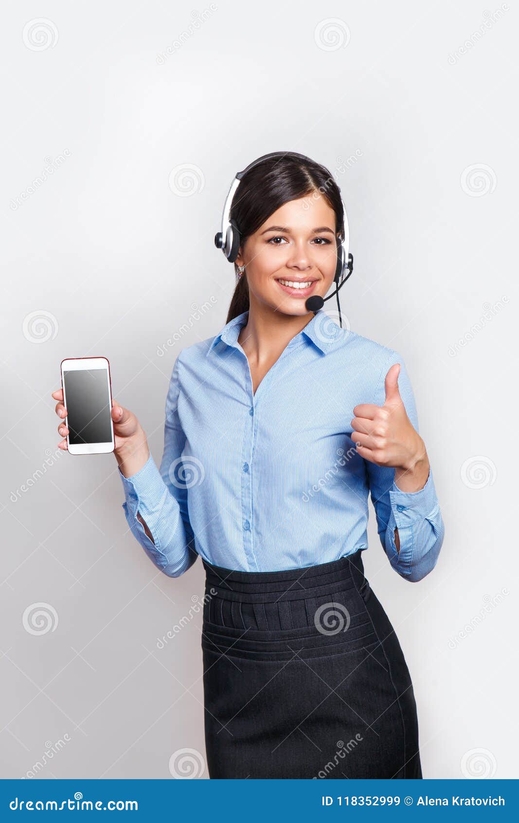 Smiling Call Center Operator Business Woman Headset Touching Stock Image Image Of People