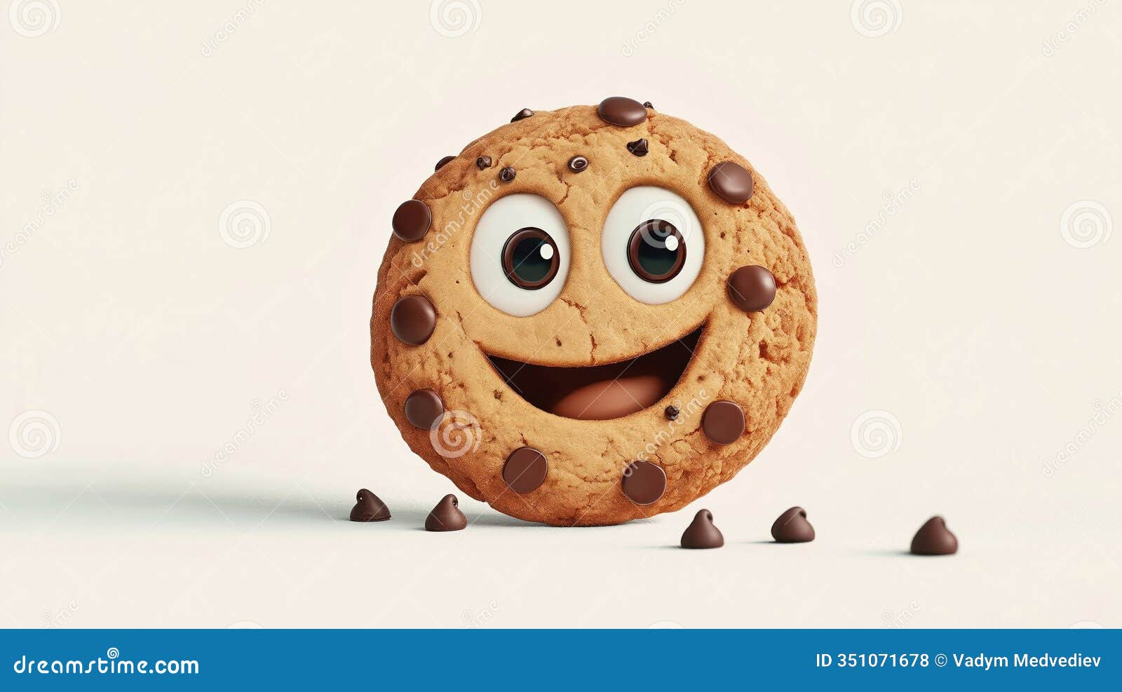 smiling cartoon cookie with chocolate chips. happy, cute character. perfect for bakery food related themes.  fun,