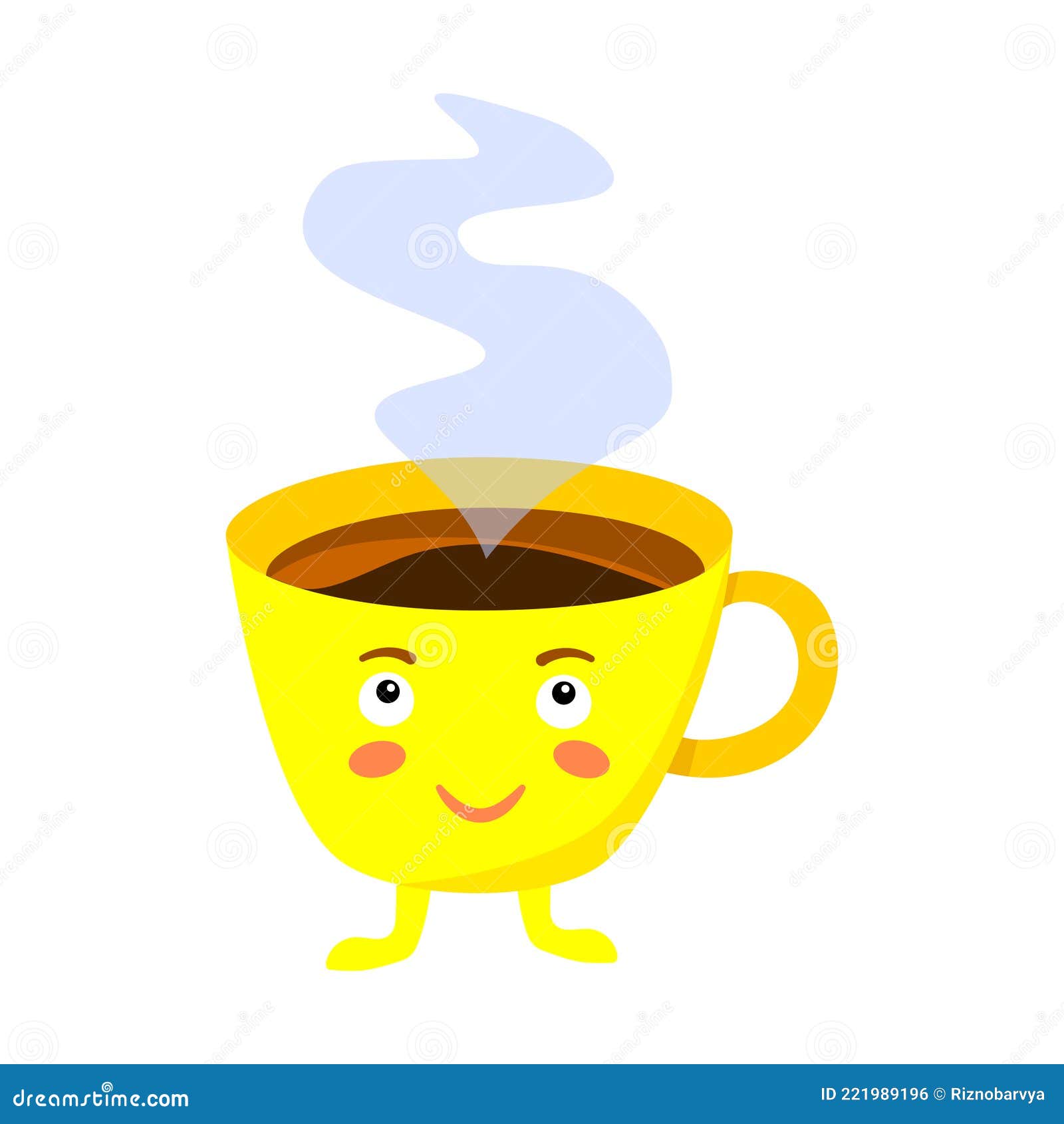 Smiling Cartoon Cup with Coffee, Tea. Yellow Cup, Character, Good Morning  Concept. Stock Vector - Illustration of cafe, delicious: 221989196