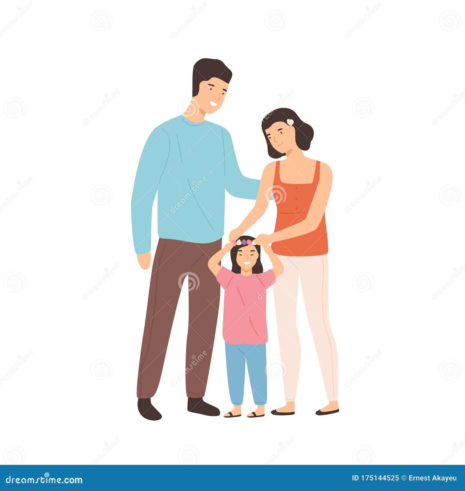 Smiling Cartoon Family Mother, Father and Daughter Isolated on White  Background. Happy Young People Hugging Standing Stock Vector - Illustration  of colored, parenthood: 175144525