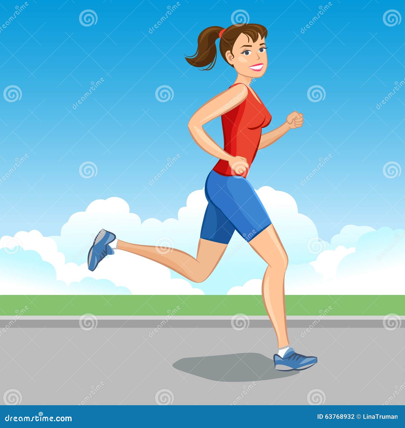 Smiling Cartoon Girl Jogging, Beautiful Running Woman. Vector Stock Vector  - Illustration of adult, muscle: 63768932