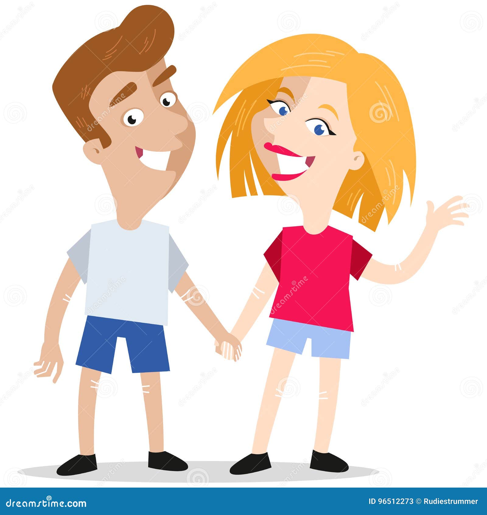 Smiling Caucasian Cartoon Couple Holding Hands Stock Vector