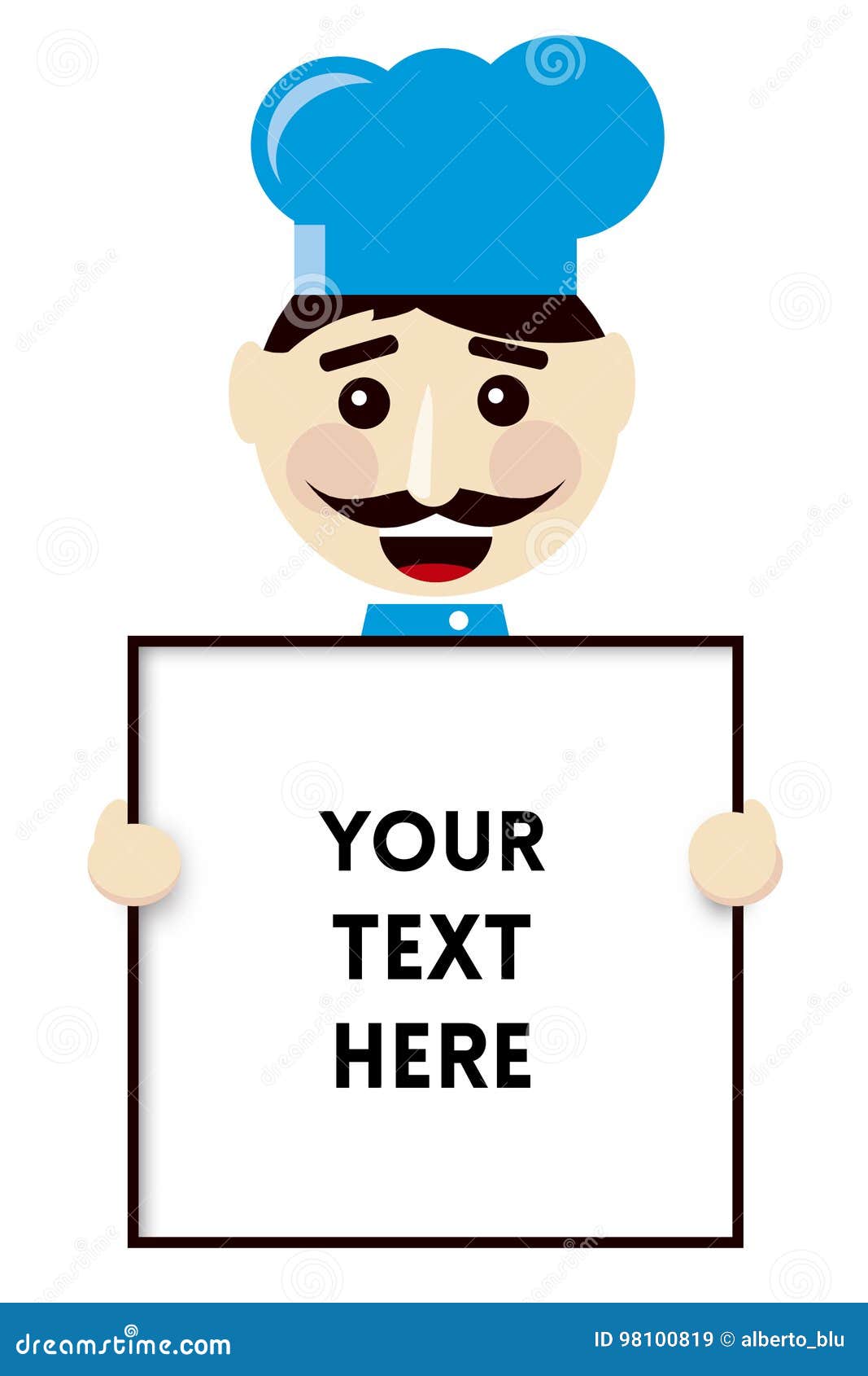 Download Smiling Chef With Blue Hat Holding Square Menu Board ...
