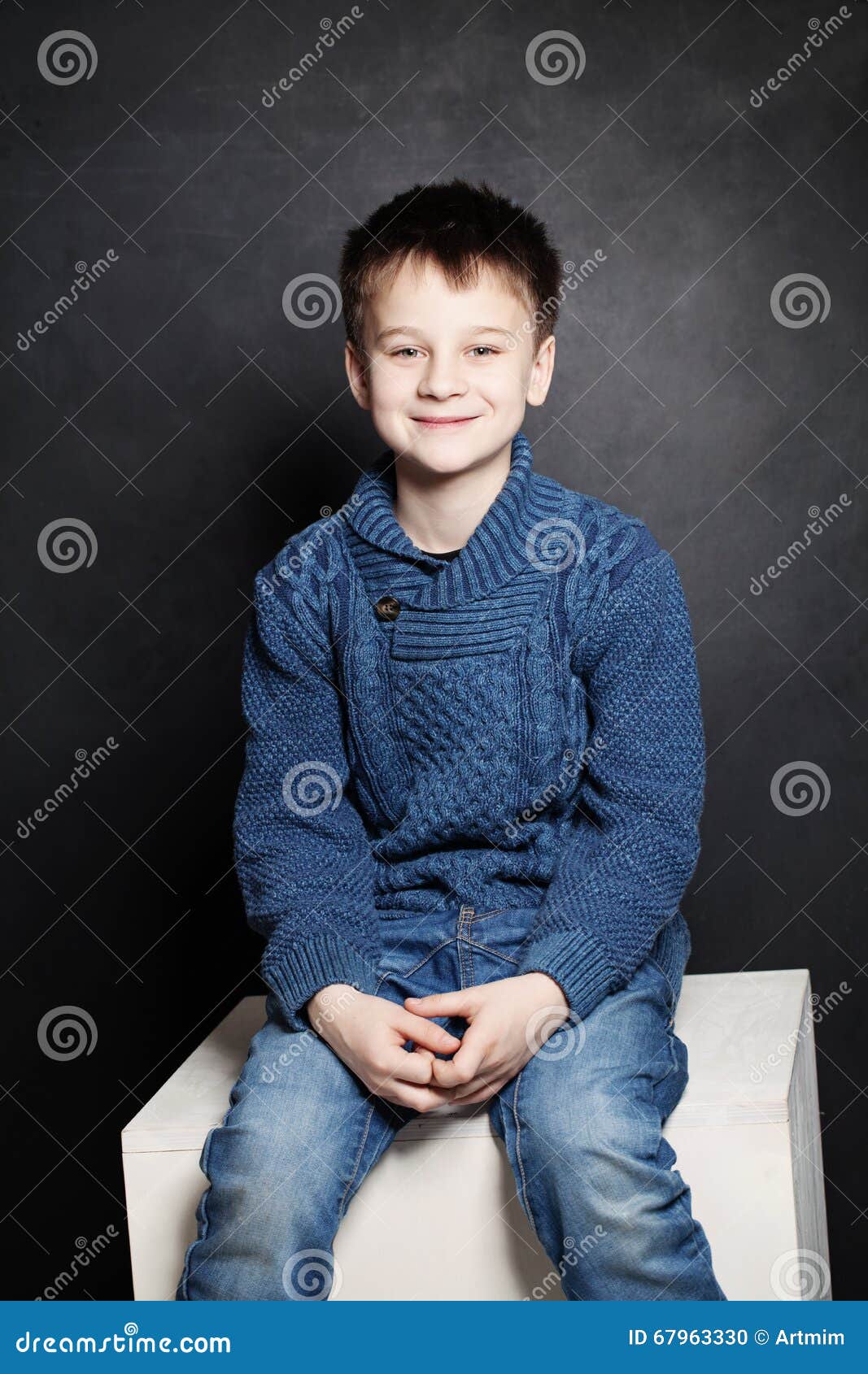 Smiling Child Boy in Blue Sweater Stock Photo Image of sweater