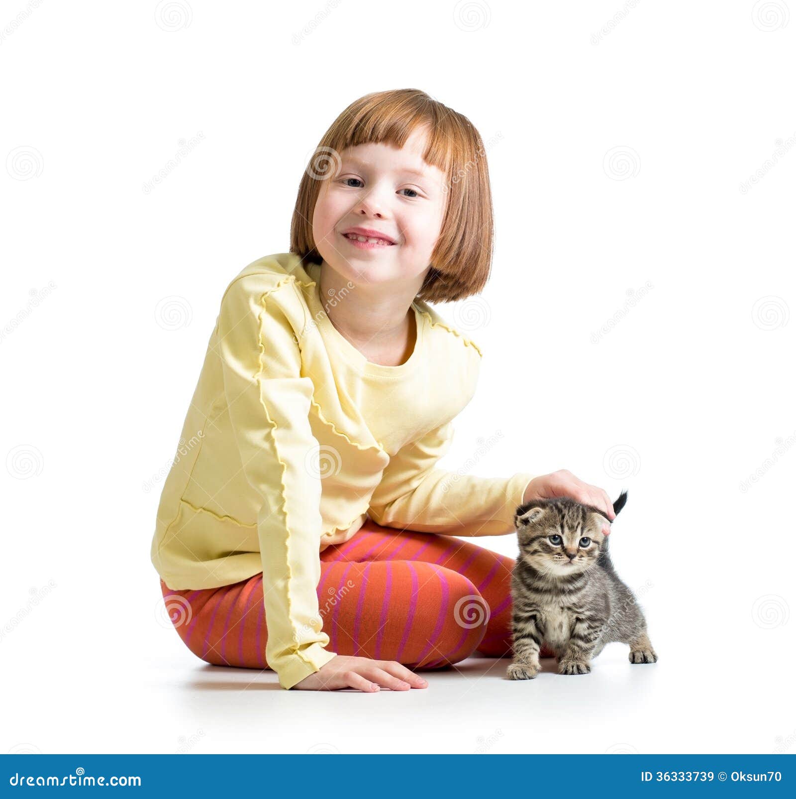 Smiling Child Girl Playing With Cat Kitten Royalty Free Stock Images Image 36333739