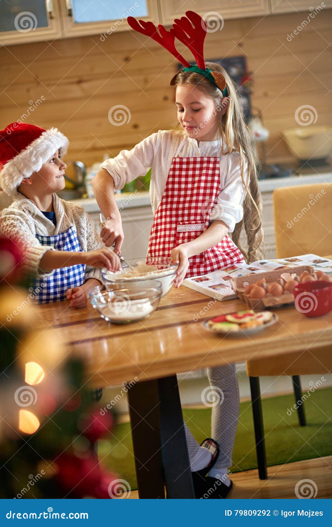 Smiling Children Making Christmas Cookies Stock Photo - Image of house