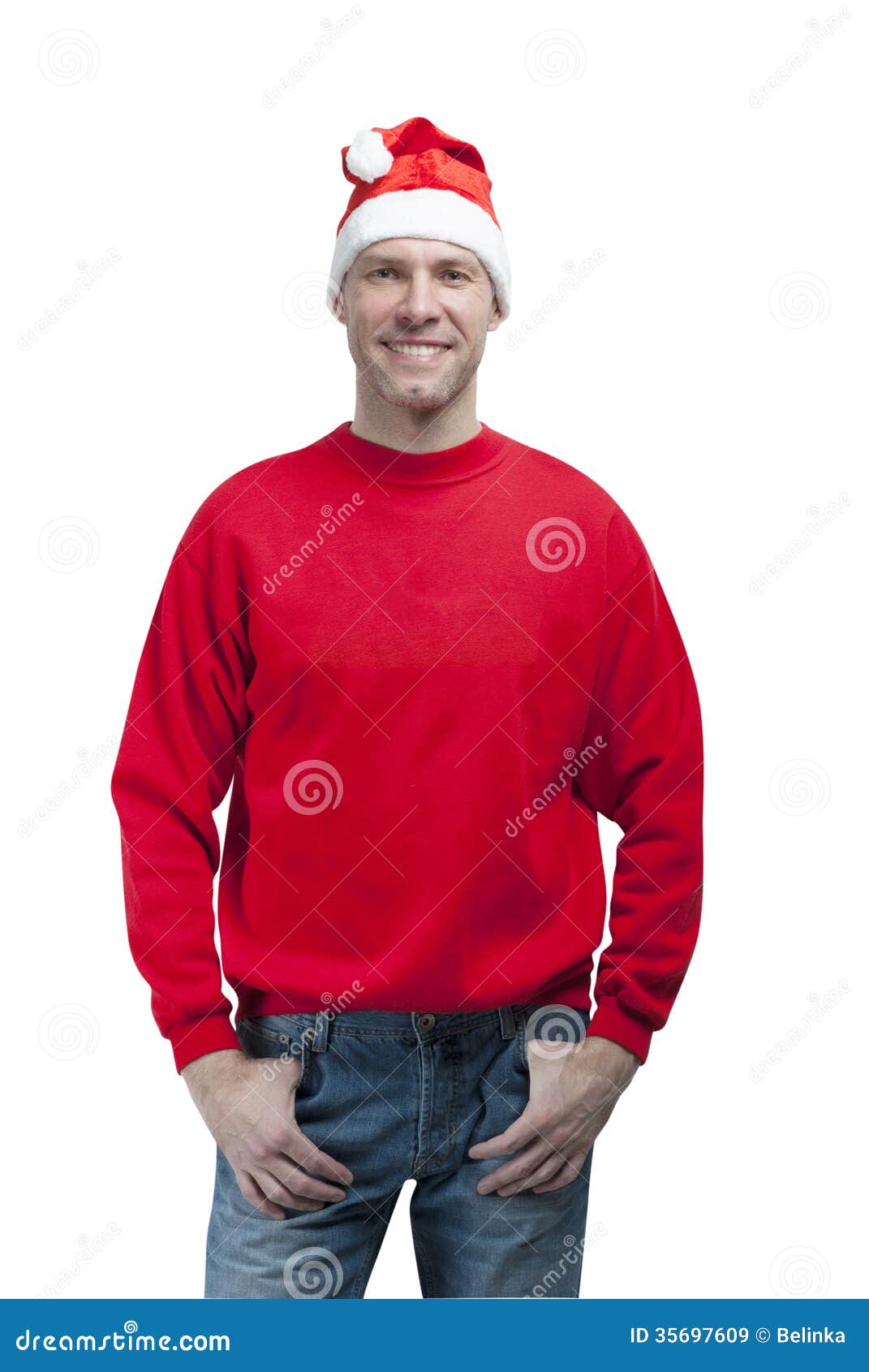 Smiling Christmas Man Wearing a Santa Hat Isolated on the White Stock ...